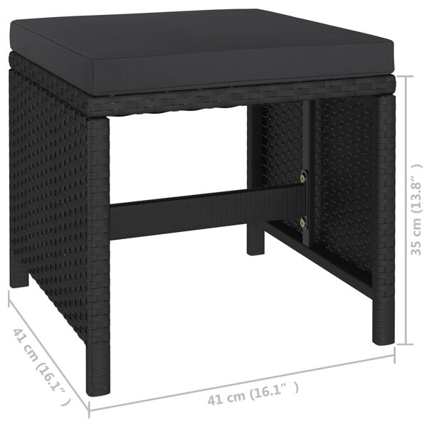 6 részes fekete polyrattan kültéri étkezőszett párnákkal