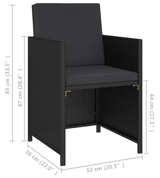 6 részes fekete polyrattan kültéri étkezőszett párnákkal