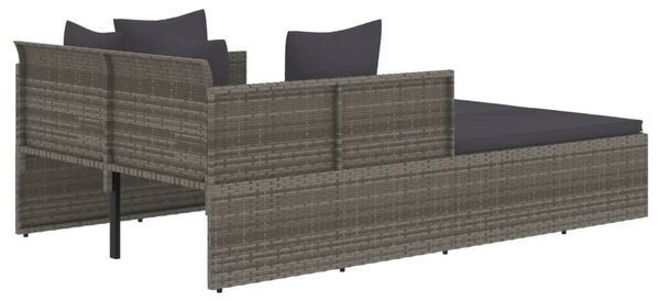 Szürke polyrattan napozóágy párnával 182 x 118 x 63 cm