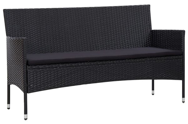 5 részes fekete polyrattan kerti bútorszett párnákkal