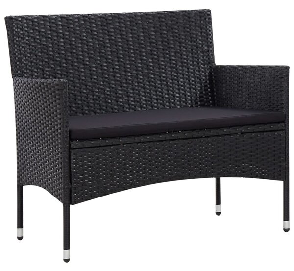 5 részes fekete polyrattan kerti bútorszett párnákkal