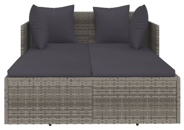 Szürke polyrattan napozóágy párnával 182 x 118 x 63 cm