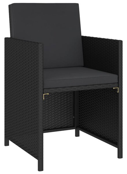 6 részes fekete polyrattan kültéri étkezőszett párnákkal