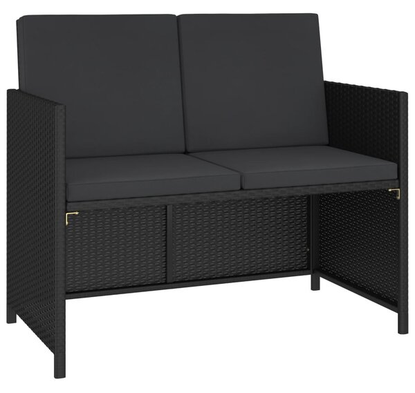 6 részes fekete polyrattan kültéri étkezőszett párnákkal