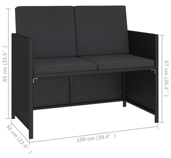 6 részes fekete polyrattan kültéri étkezőszett párnákkal