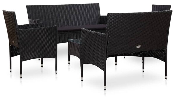 5 részes fekete polyrattan kerti bútorszett párnákkal
