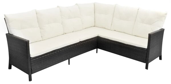 4 részes fekete polyrattan kerti pihenőgarnitúra párnákkal
