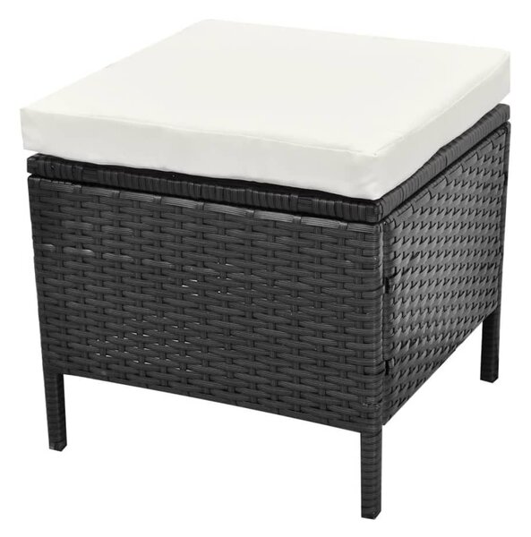 4 részes fekete polyrattan kerti pihenőgarnitúra párnákkal