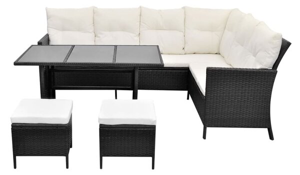 4 részes fekete polyrattan kerti pihenőgarnitúra párnákkal