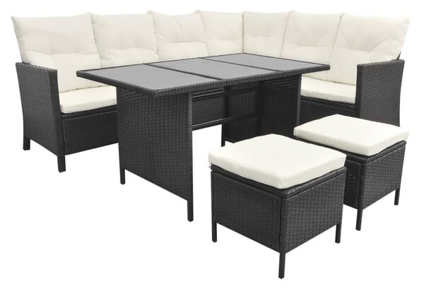 4 részes fekete polyrattan kerti pihenőgarnitúra párnákkal