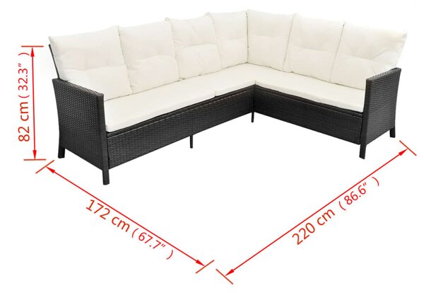 4 részes fekete polyrattan kerti pihenőgarnitúra párnákkal