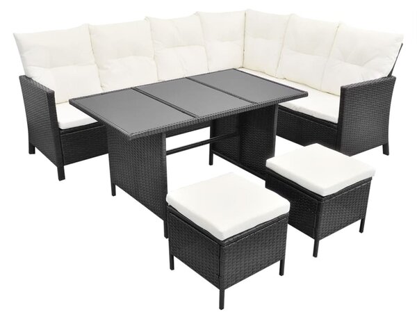 4 részes fekete polyrattan kerti pihenőgarnitúra párnákkal