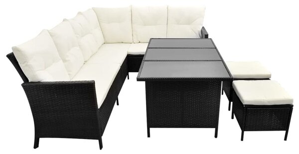 4 részes fekete polyrattan kerti pihenőgarnitúra párnákkal