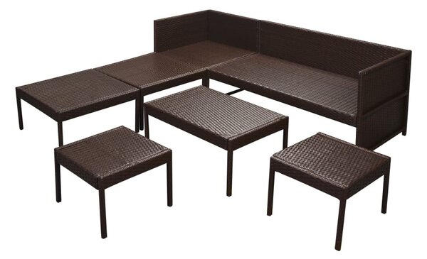 6-részes barna polyrattan kerti bútorszett párnákkal
