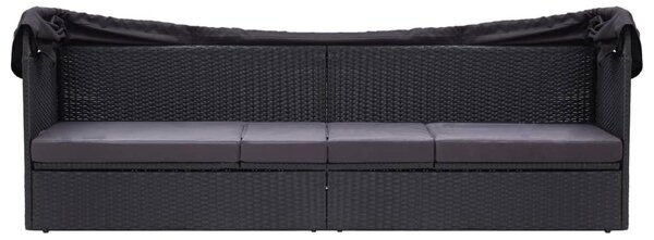 Fekete polyrattan kültéri kanapé napellenzővel