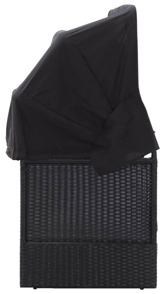 Fekete polyrattan kültéri kanapé napellenzővel