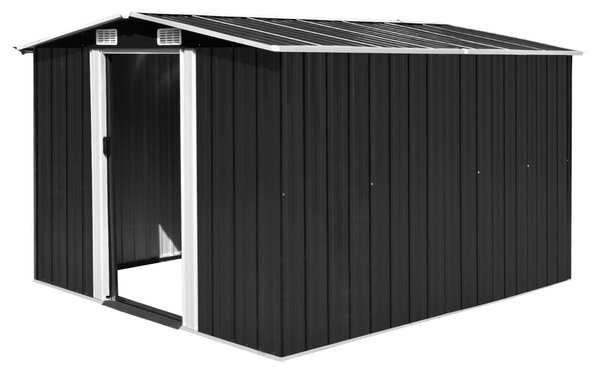 Antracitszürke fém kerti fészer 257 x 298 x 178 cm