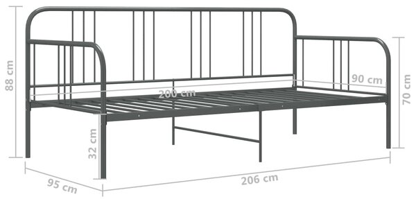 Szürke fém kanapéágy-keret 90 x 200 cm