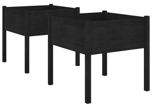 2 db fekete tömör fenyőfa kerti virágtartó 70 x 70 x 70 cm