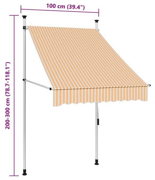 Narancssárga-fehér csíkos kézzel feltekerhető napellenző 100 cm