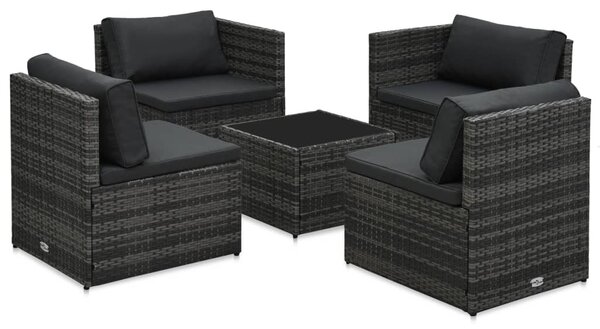 5-részes szürke polyrattan kerti ülőgarnitúra párnákkal