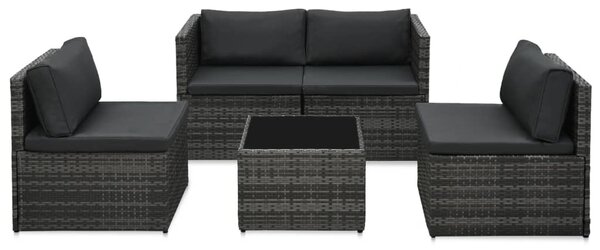 5-részes szürke polyrattan kerti ülőgarnitúra párnákkal