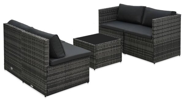 5-részes szürke polyrattan kerti ülőgarnitúra párnákkal