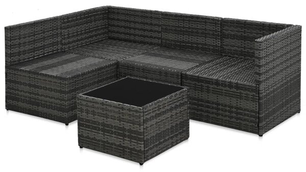 5-részes szürke polyrattan kerti ülőgarnitúra párnákkal
