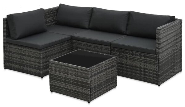 5-részes szürke polyrattan kerti ülőgarnitúra párnákkal