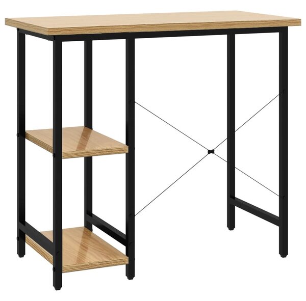 Fekete-tölgyszínű MDF és fém számítógépasztal 80 x 40 x 72 cm