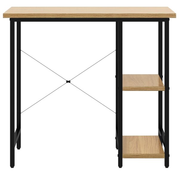 Fekete-tölgyszínű MDF és fém számítógépasztal 80 x 40 x 72 cm