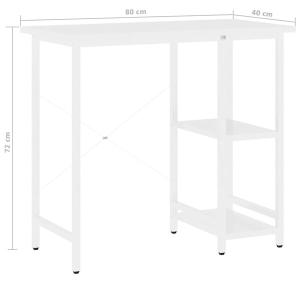 Fehér MDF és fém számítógépasztal 80 x 40 x 72 cm