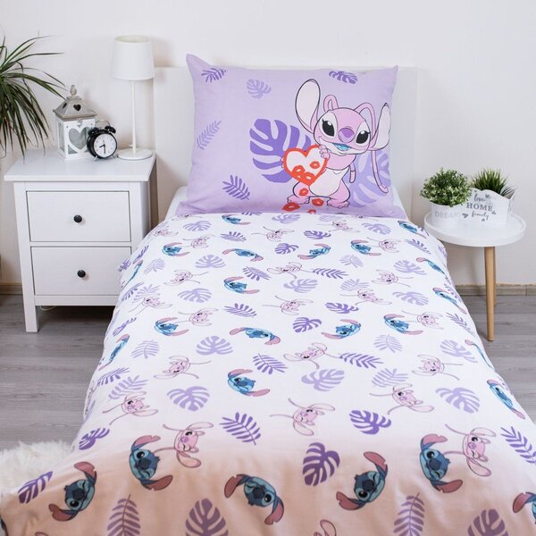 Lila egyszemélyes pamut gyerek ágyneműhuzat 140x200 cm Lilo and Stitch "Kiss" – Jerry Fabrics
