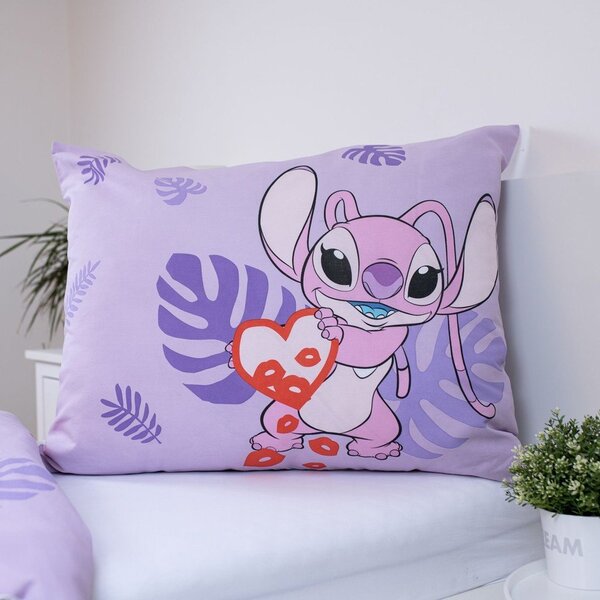 Lila egyszemélyes pamut gyerek ágyneműhuzat 140x200 cm Lilo and Stitch "Kiss" – Jerry Fabrics
