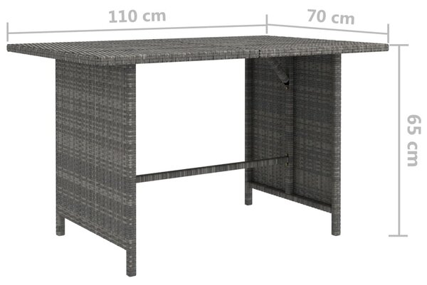 Szürke polyrattan kerti étkezőasztal 110 x 70 x 65 cm