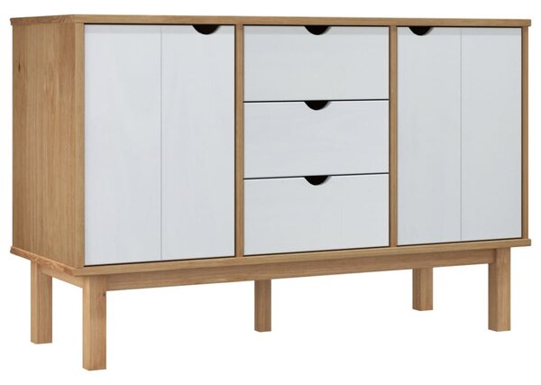 OTTA barna és fehér tömör fenyőfa tálalószekrény 113,5x43x73 cm