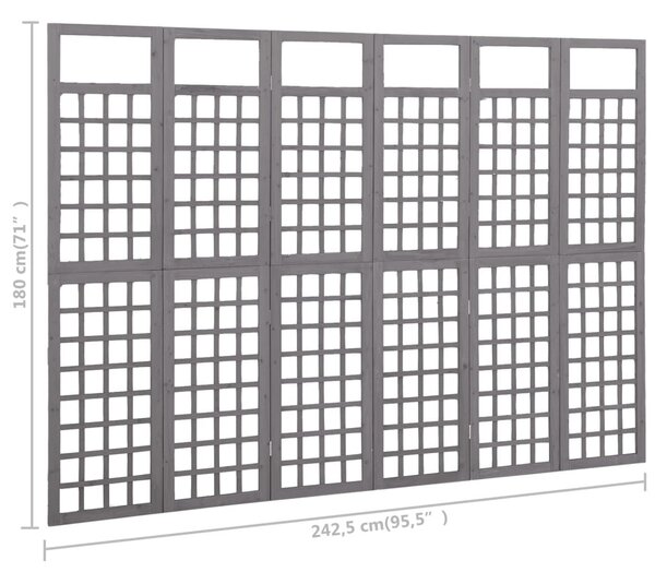6 paneles szürke fenyőfa térelválasztó/lugasrács 242,5 x 180 cm