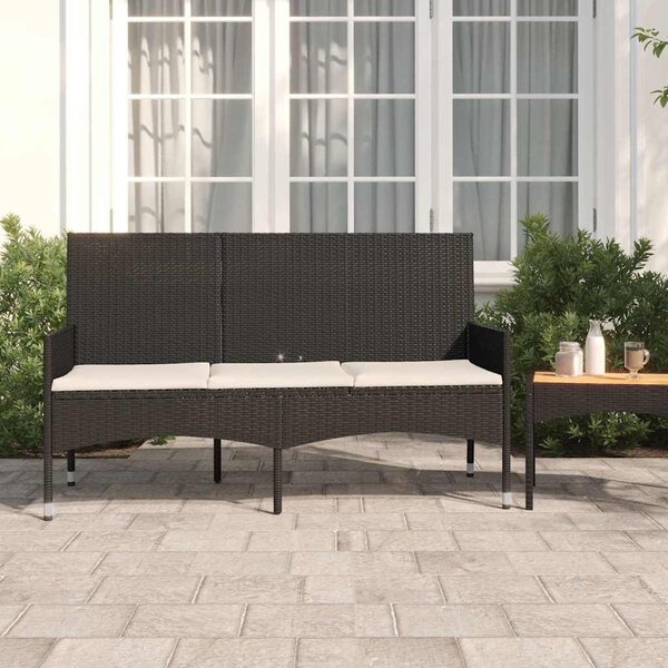 VidaXL fekete 3 személyes polyrattan kerti pad párnával