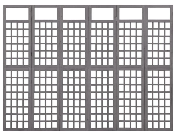 6 paneles szürke fenyőfa térelválasztó/lugasrács 242,5 x 180 cm