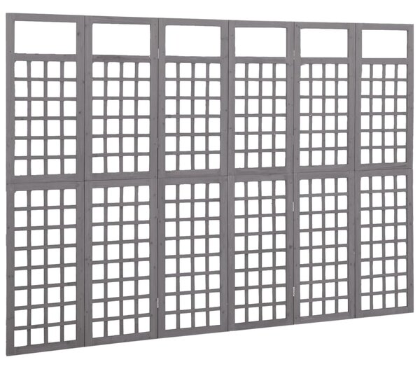 6 paneles szürke fenyőfa térelválasztó/lugasrács 242,5 x 180 cm