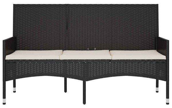 VidaXL fekete 3 személyes polyrattan kerti pad párnával