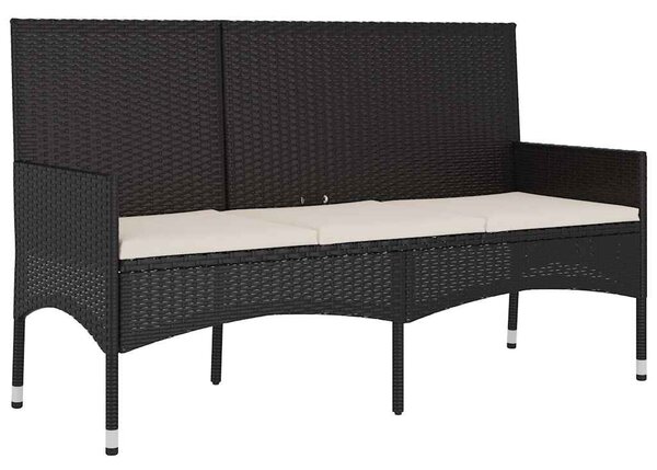 VidaXL fekete 3 személyes polyrattan kerti pad párnával
