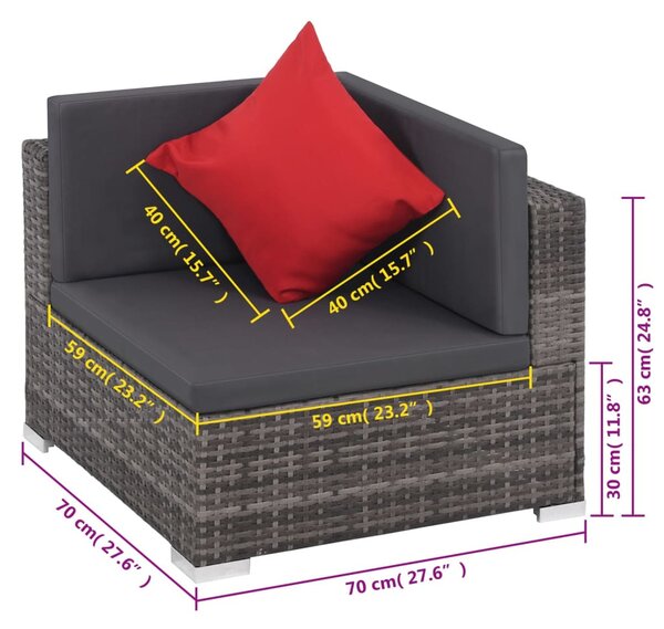 VidaXL 8 darabos szürke polyrattan kerti bútor szett párnákkal
