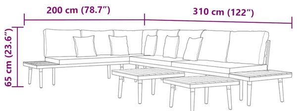 7 személyes barna tömör akácfa kerti bútorgarnitúra párnákkal