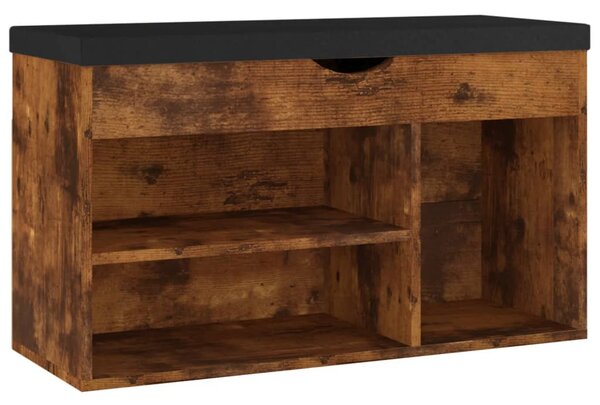 Füstös tölgy szerelt fa cipőtároló pad párnával 80 x 30 x 47 cm