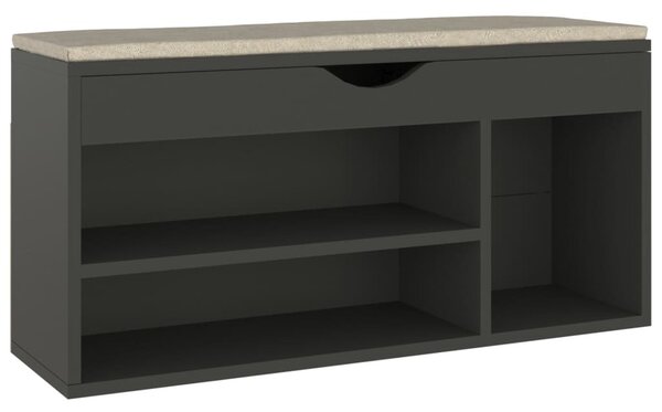 Szürke szerelt fa cipőtároló pad párnával 104 x 30 x 49 cm