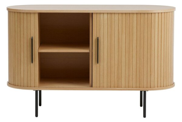 Natúr színű komód tolóajtóval, tölgyfa dekorral 120x76x45 cm Nola – Unique Furniture