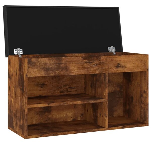 Füstös tölgy szerelt fa cipőtároló pad párnával 80 x 30 x 47 cm