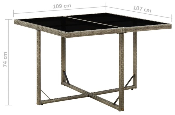 Szürke polyrattan és üveg kerti asztal 109 x 107 x 74 cm