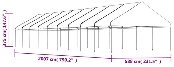 Fehér polietilén pavilon tetővel 20,07 x 5,88 x 3,75 m